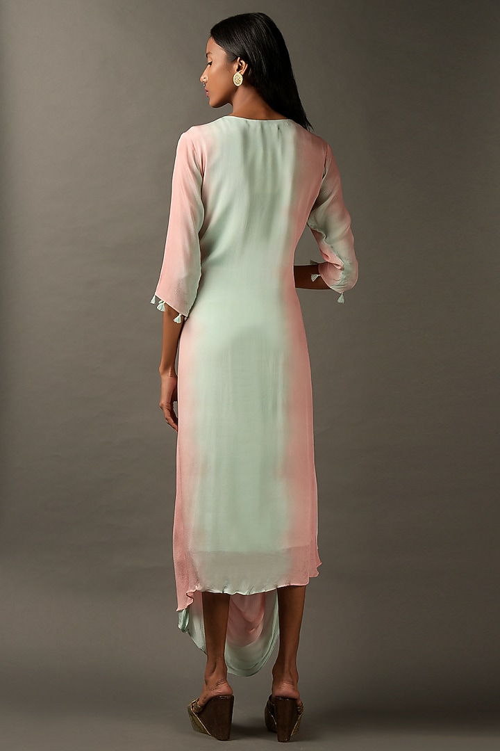 Pastel Pink & Blue Georgette Embroidered Draped Summer Dress by Two Sisters By Gyans at Pernia's Pop Up Shop