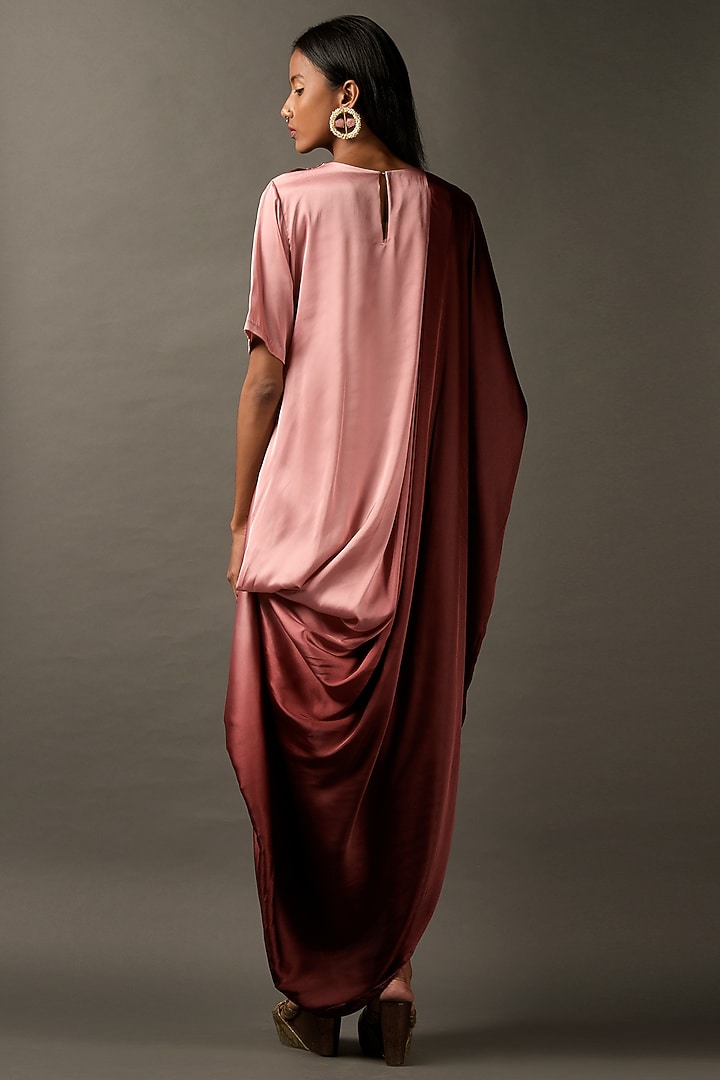 Pink & Maroon Ombre Satin Embroidered Vacation Dress by Two Sisters By Gyans at Pernia's Pop Up Shop