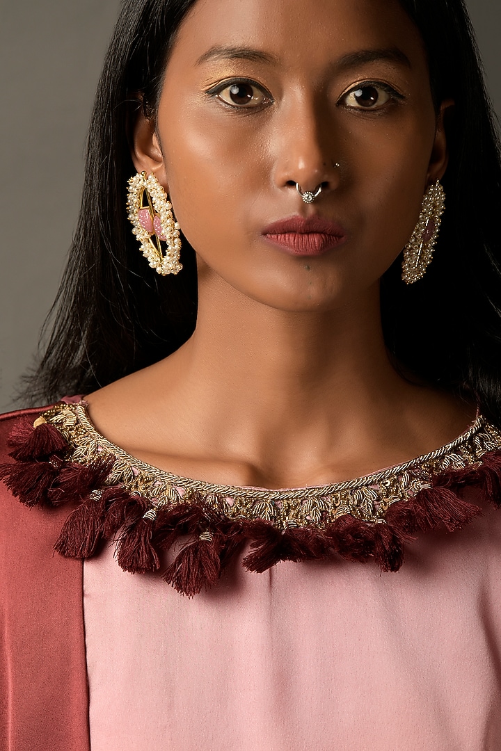 Pink & Maroon Ombre Satin Embroidered Vacation Dress by Two Sisters By Gyans at Pernia's Pop Up Shop