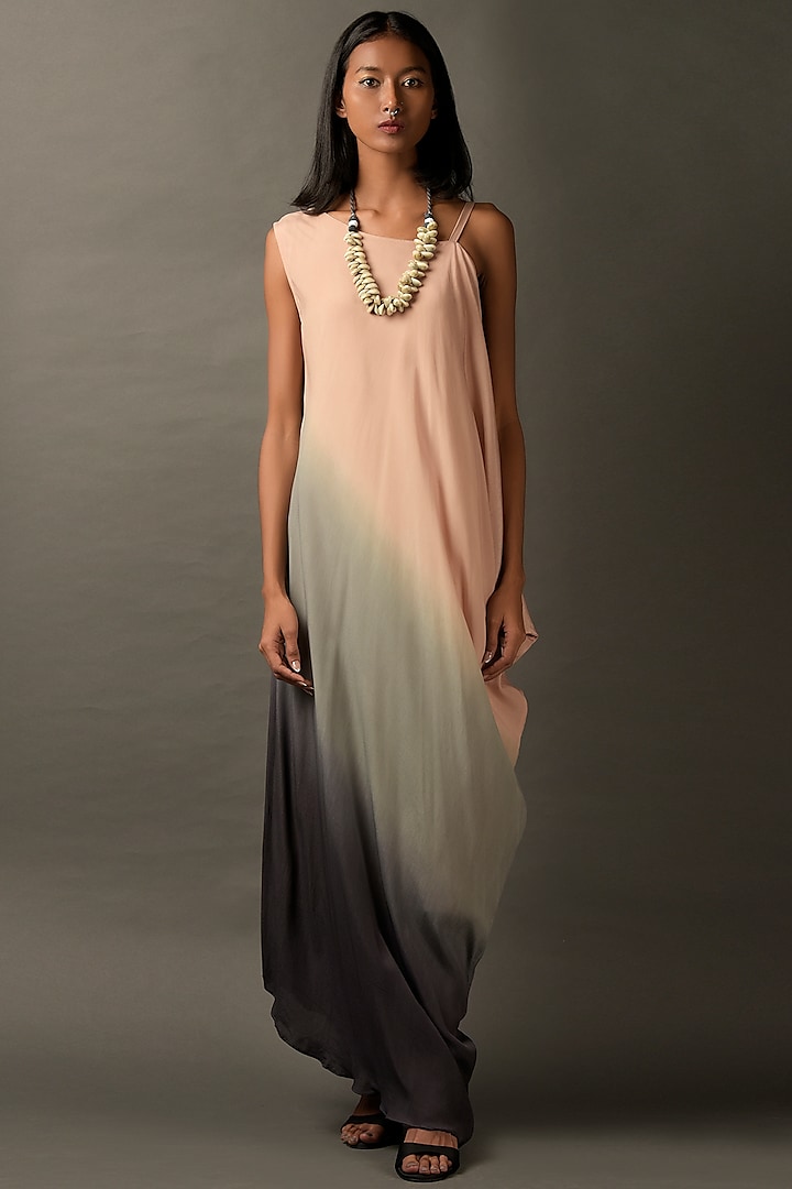 Pink & Grey Ombre Georgette Dress by Two Sisters By Gyans at Pernia's Pop Up Shop