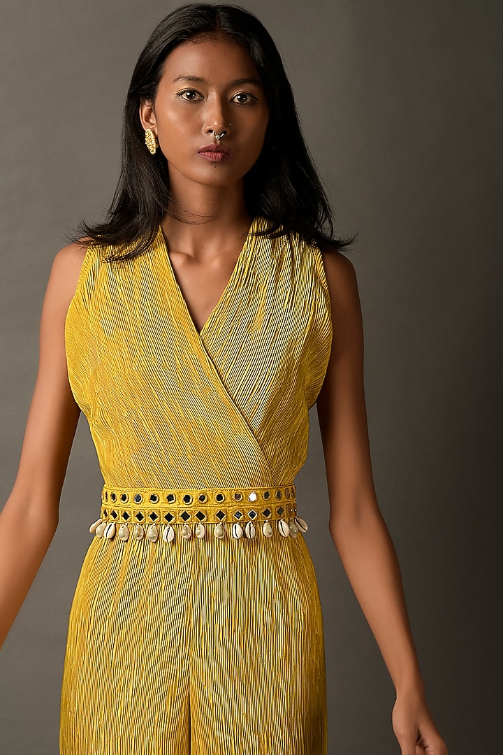 Mustard Yellow Lycra Vacation Dress by Two Sisters By Gyans at Pernia's Pop Up Shop