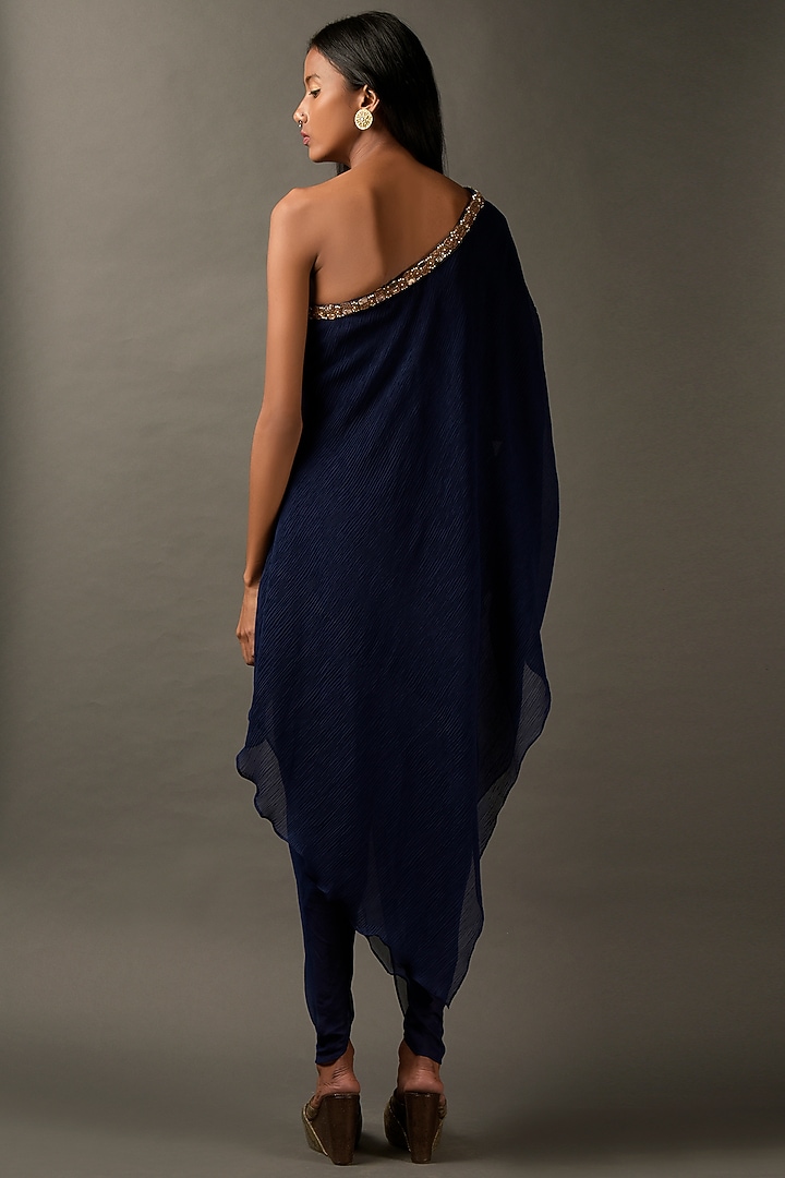 Navy Blue Georgette Embroidered Tunic by Two Sisters By Gyans at Pernia's Pop Up Shop