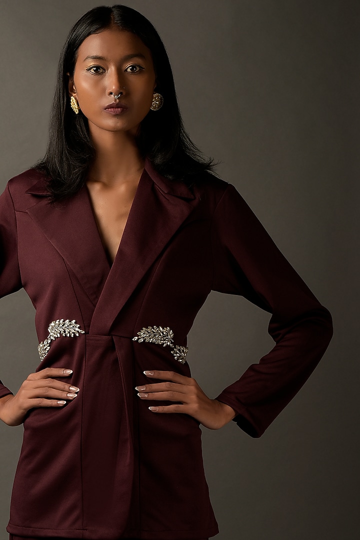 Burgundy Lycra Embroidered Co-Ord Set by Two Sisters By Gyans at Pernia's Pop Up Shop