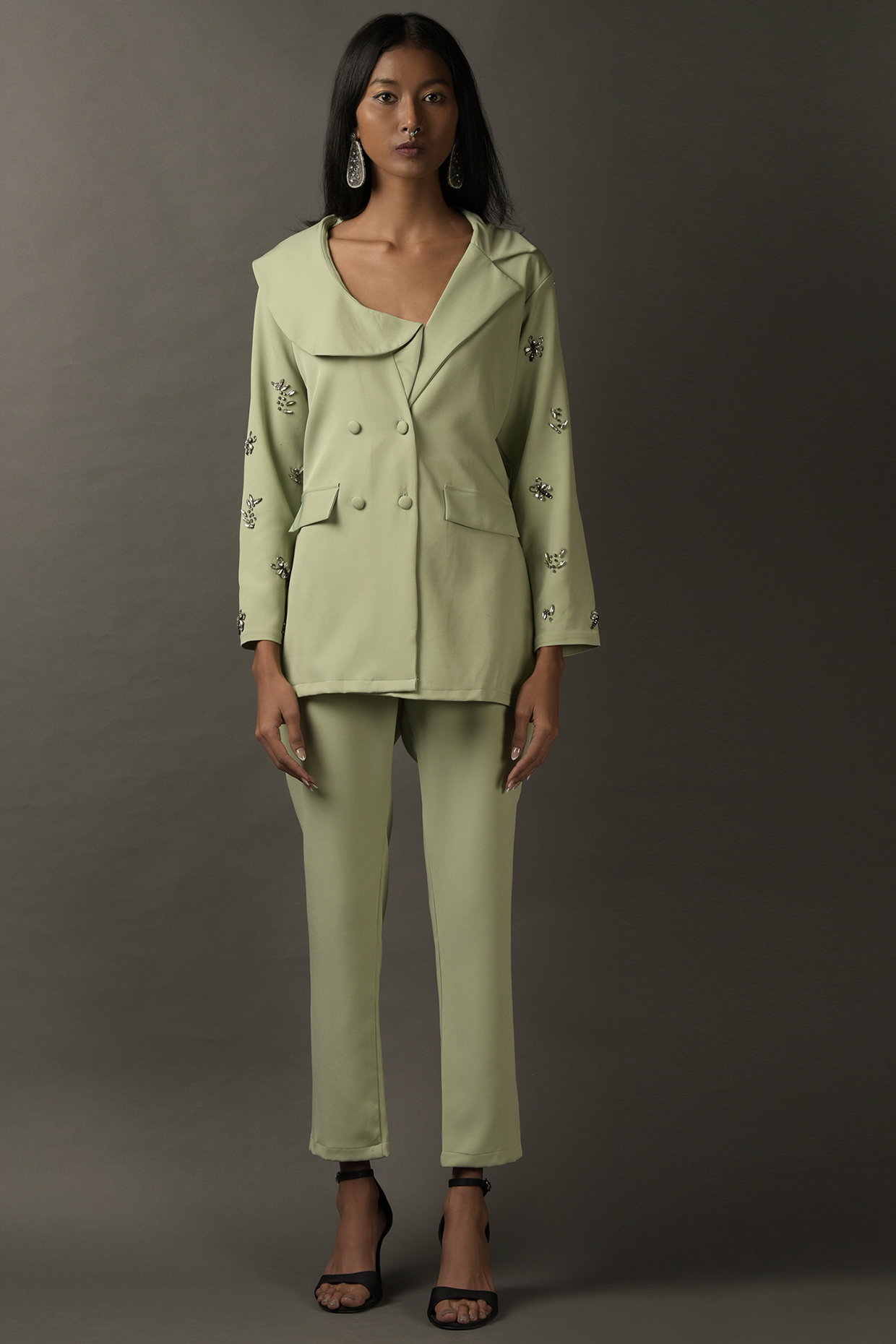 Mint Lycra Embroidered Co-Ord Set by Two Sisters By Gyans at Pernia's Pop Up Shop