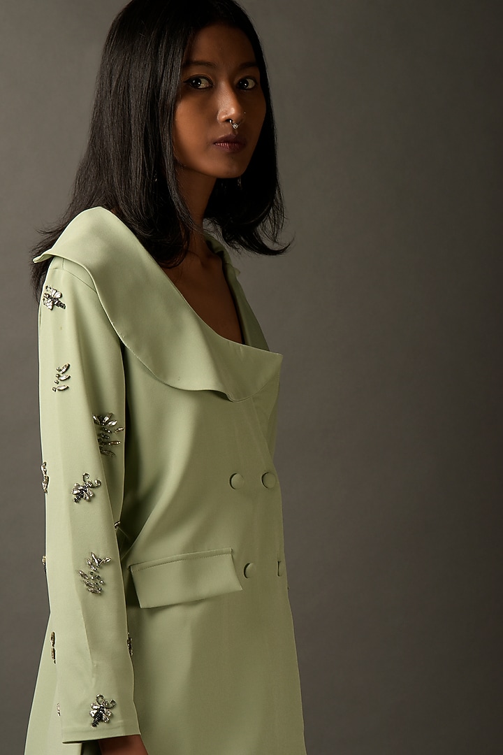 Mint Lycra Embroidered Co-Ord Set by Two Sisters By Gyans at Pernia's Pop Up Shop