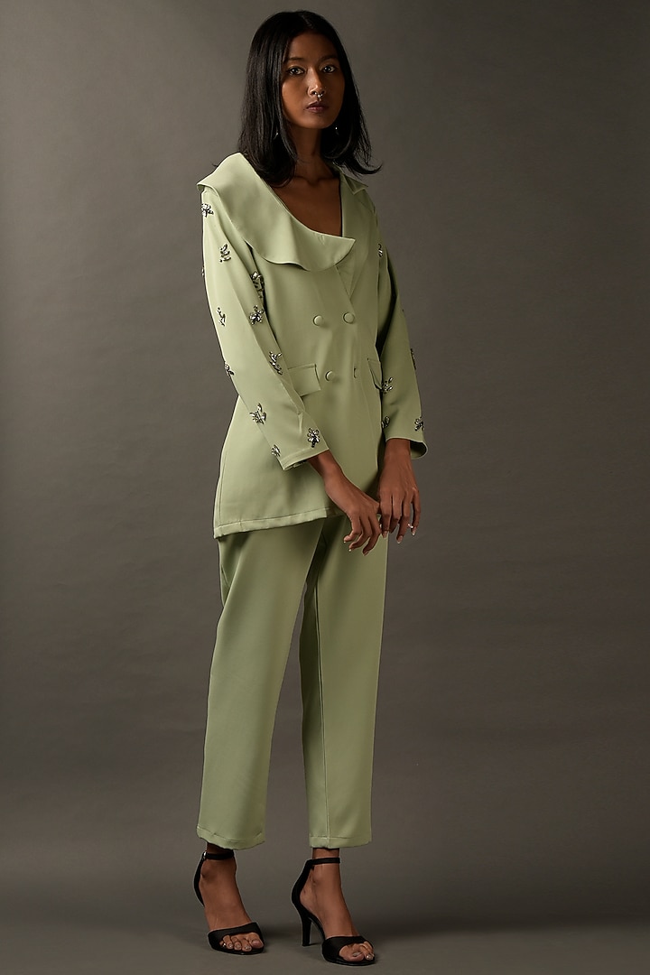Mint Lycra Embroidered Co-Ord Set by Two Sisters By Gyans at Pernia's Pop Up Shop