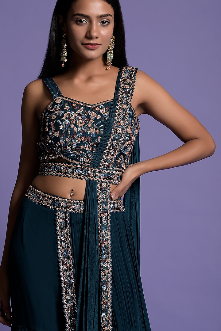 Teal Blue Georgette Gharara Set by Two Sisters By Gyans at Pernia's Pop Up Shop