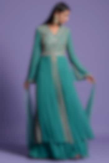 Light Rama Green Georgette Embroidered Wedding Anarkali Set by Two Sisters By Gyans at Pernia's Pop Up Shop