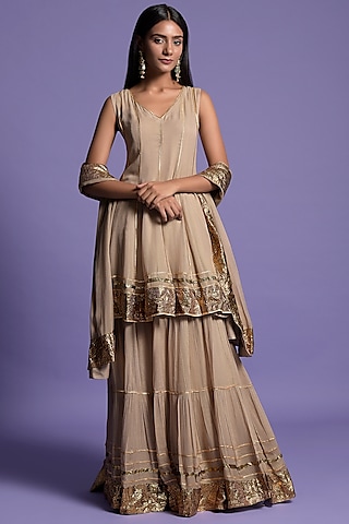 Rich Gold Georgette Sharara Set by Two Sisters By Gyans