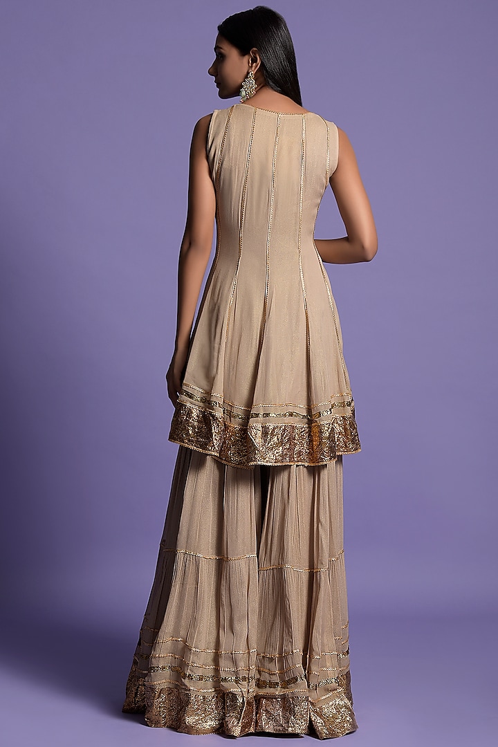 Rich Gold Georgette Wedding Sharara Set by Two Sisters By Gyans at Pernia's Pop Up Shop