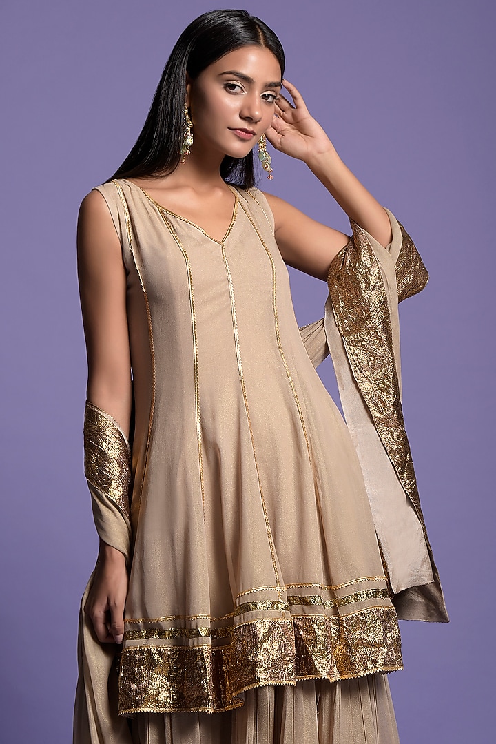 Rich Gold Georgette Wedding Sharara Set by Two Sisters By Gyans at Pernia's Pop Up Shop