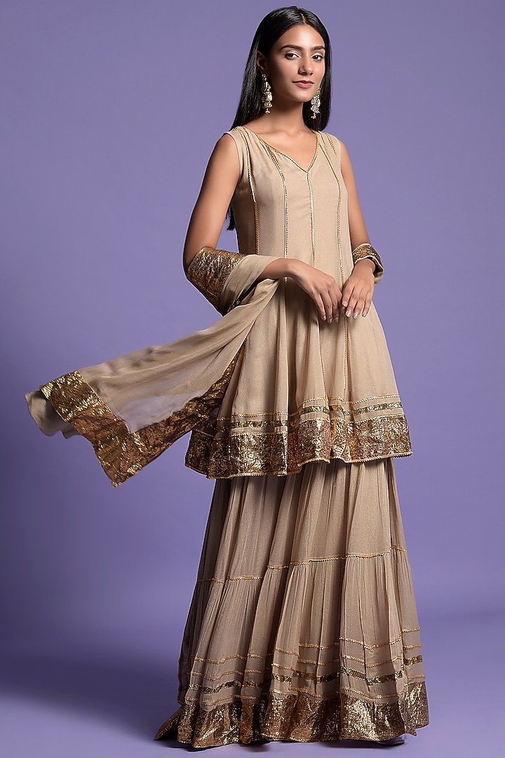 Rich Gold Georgette Wedding Sharara Set by Two Sisters By Gyans at Pernia's Pop Up Shop