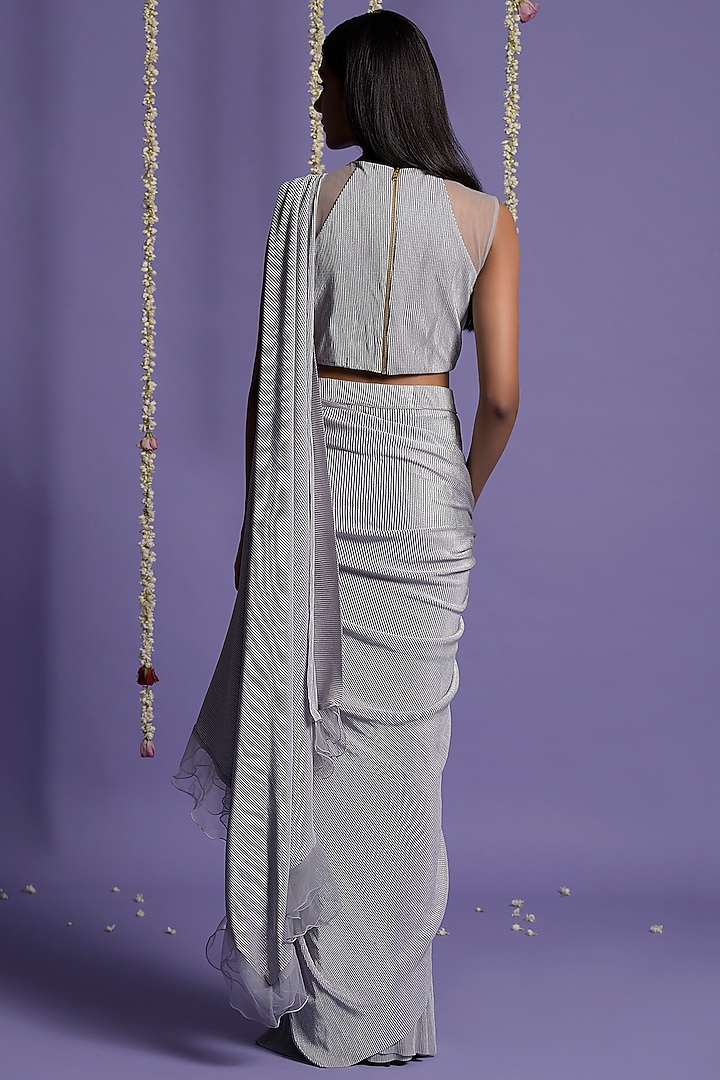 Silver Grey Lycra Draped Wedding Saree Set by Two Sisters By Gyans at Pernia's Pop Up Shop