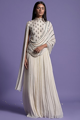 Ivory Chinnon Embroidered Gown by Two Sisters By Gyans