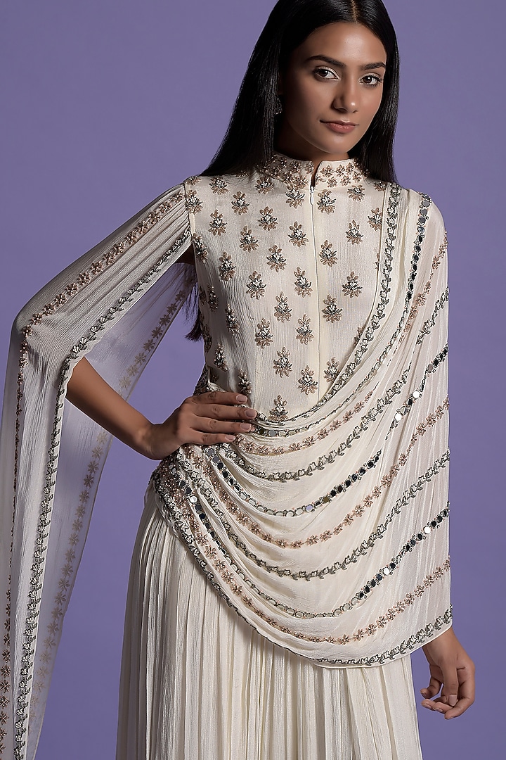 Ivory Chinnon Embroidered Engagement Gown by Two Sisters By Gyans at Pernia's Pop Up Shop