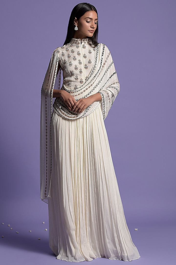Ivory Chinnon Embroidered Engagement Gown by Two Sisters By Gyans at Pernia's Pop Up Shop