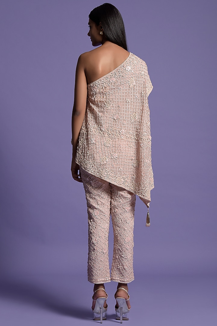 Blush Pink Organza Embroidered Co-Ord Set by Two Sisters By Gyans at Pernia's Pop Up Shop