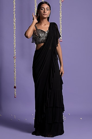 Black pearl Shimmer/satin women saree shape wear at Rs 899.00