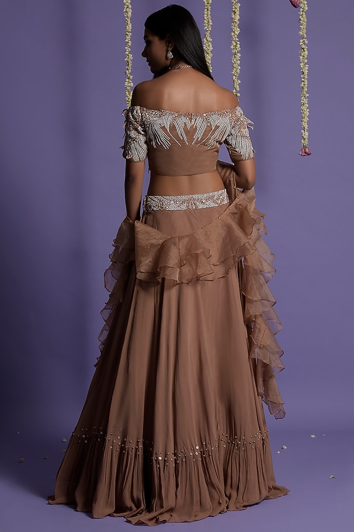 Brown Georgette Wedding Lehenga Set by Two Sisters By Gyans at Pernia's Pop Up Shop