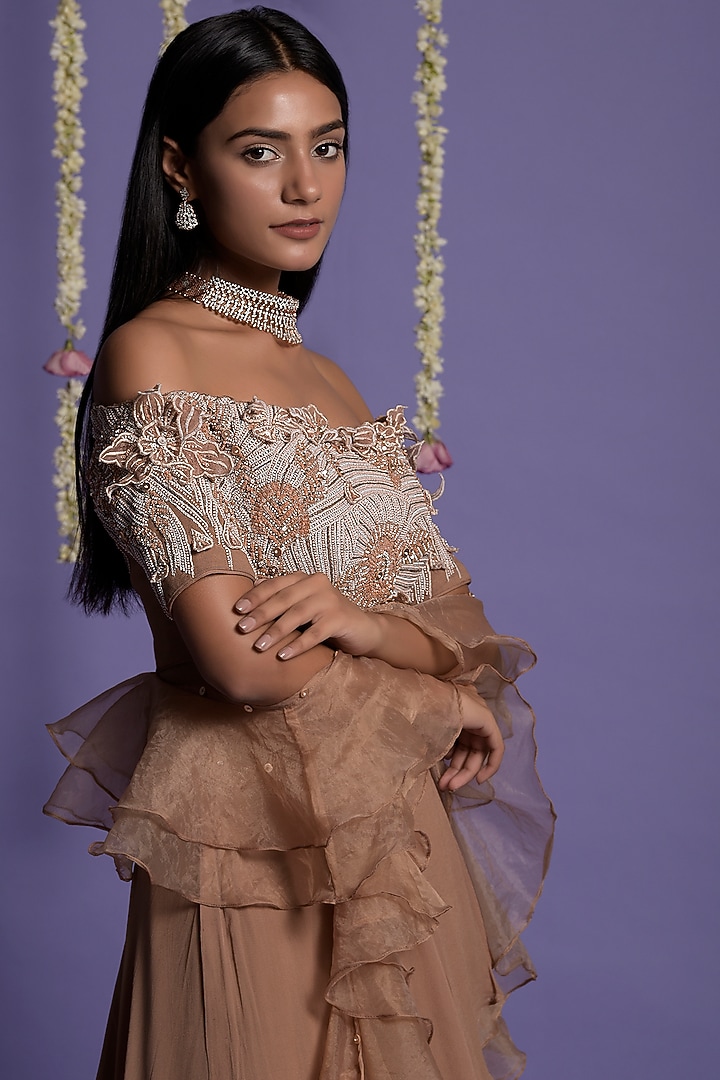 Brown Georgette Wedding Lehenga Set by Two Sisters By Gyans at Pernia's Pop Up Shop
