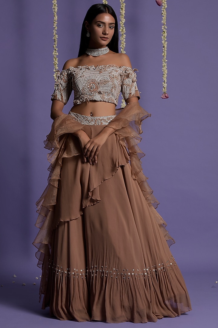 Brown Georgette Wedding Lehenga Set by Two Sisters By Gyans at Pernia's Pop Up Shop