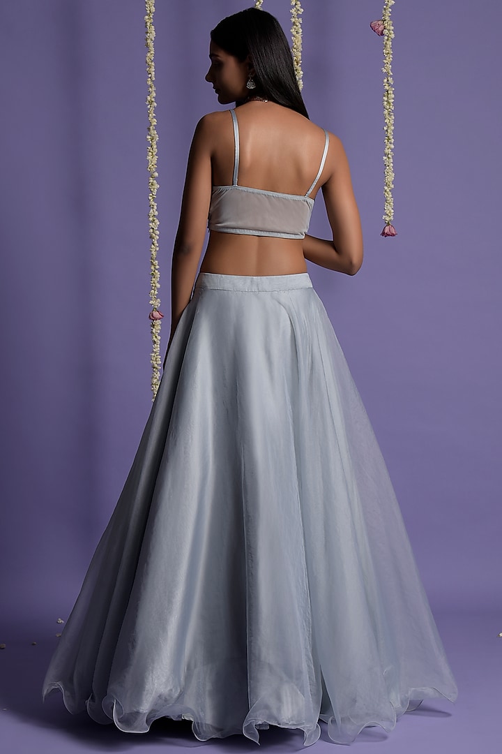 Ice Blue Organza Embroidered Jacket Wedding Lehenga Set by Two Sisters By Gyans at Pernia's Pop Up Shop