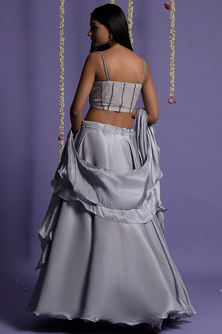 Ash Grey Satin Wedding Lehenga Set by Two Sisters By Gyans at Pernia's Pop Up Shop