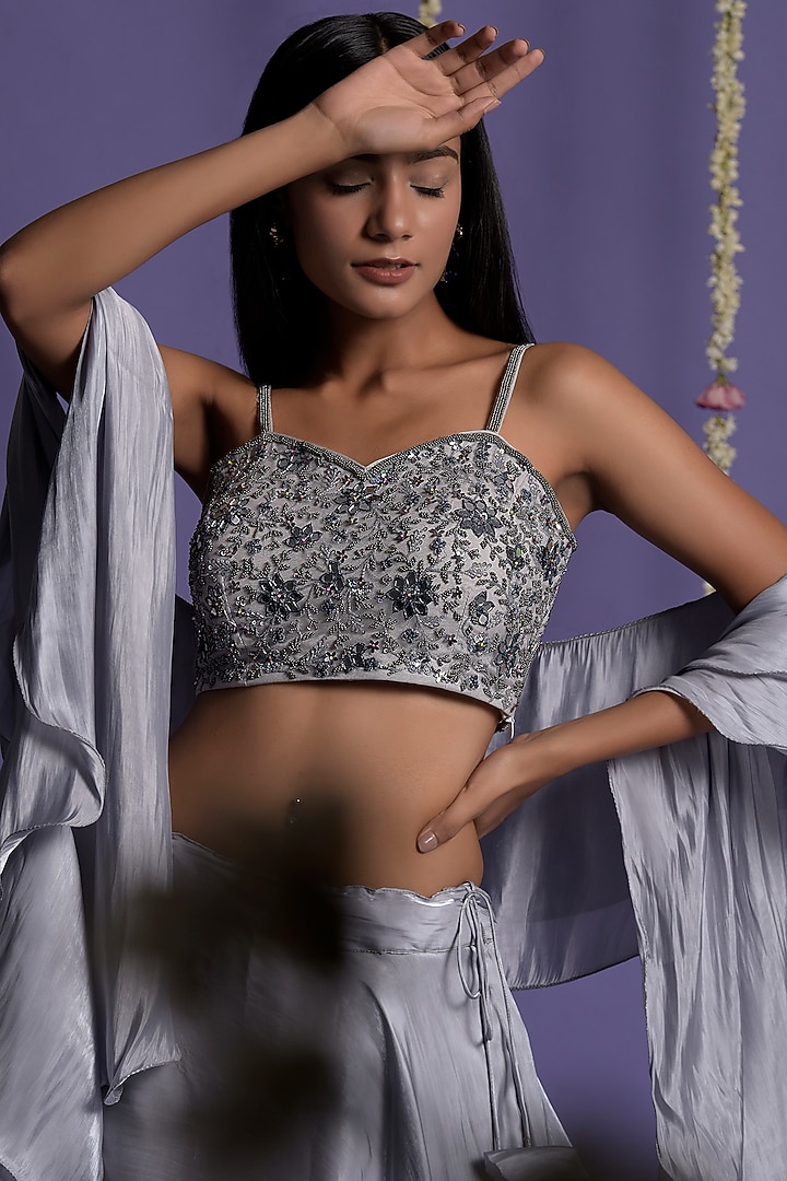 Ash Grey Satin Wedding Lehenga Set by Two Sisters By Gyans at Pernia's Pop Up Shop