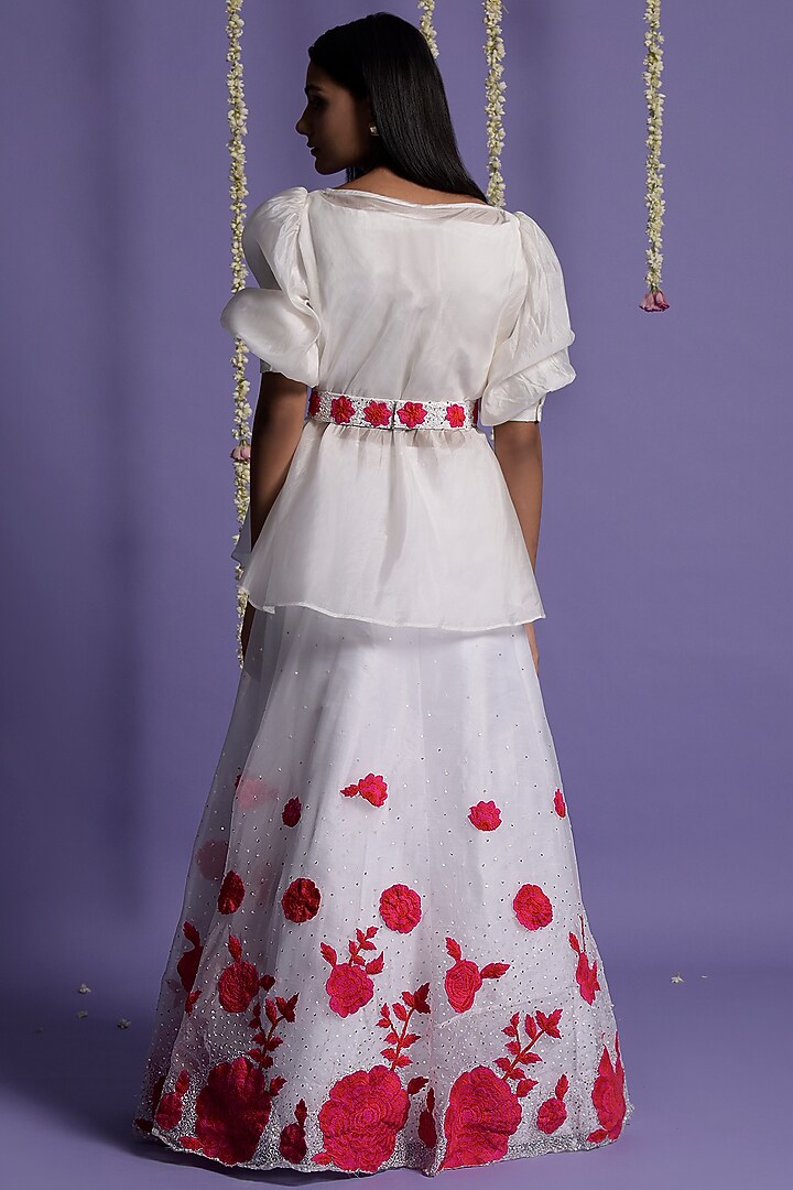 White Organza Embroidered Wedding Lehenga Set by Two Sisters By Gyans at Pernia's Pop Up Shop