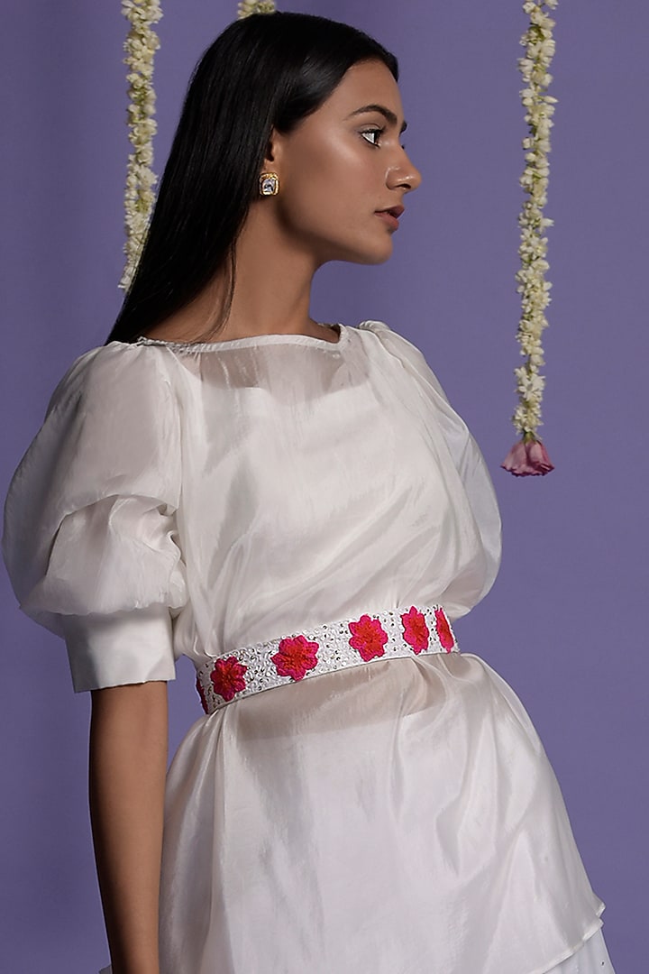White Organza Embroidered Wedding Lehenga Set by Two Sisters By Gyans at Pernia's Pop Up Shop