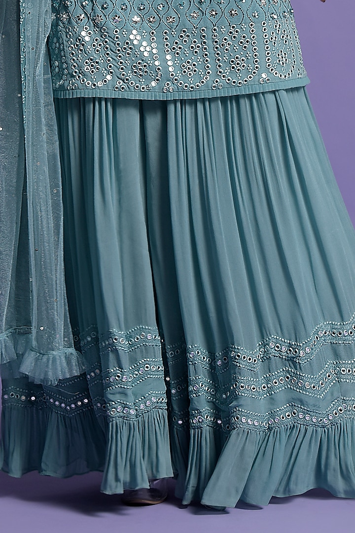Metallic Blue Georgette Embroidered Kurta Set by Two Sisters By Gyans at Pernia's Pop Up Shop