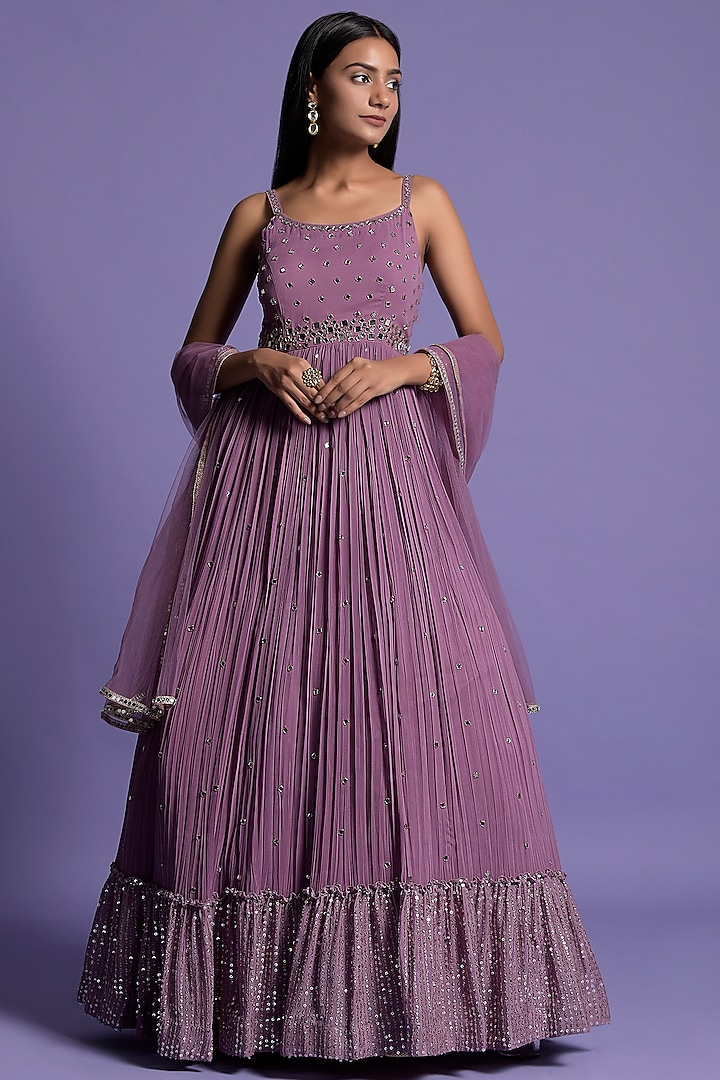 Mauve Georgette Embellished Wedding Anarkali Set by Two Sisters By Gyans at Pernia's Pop Up Shop