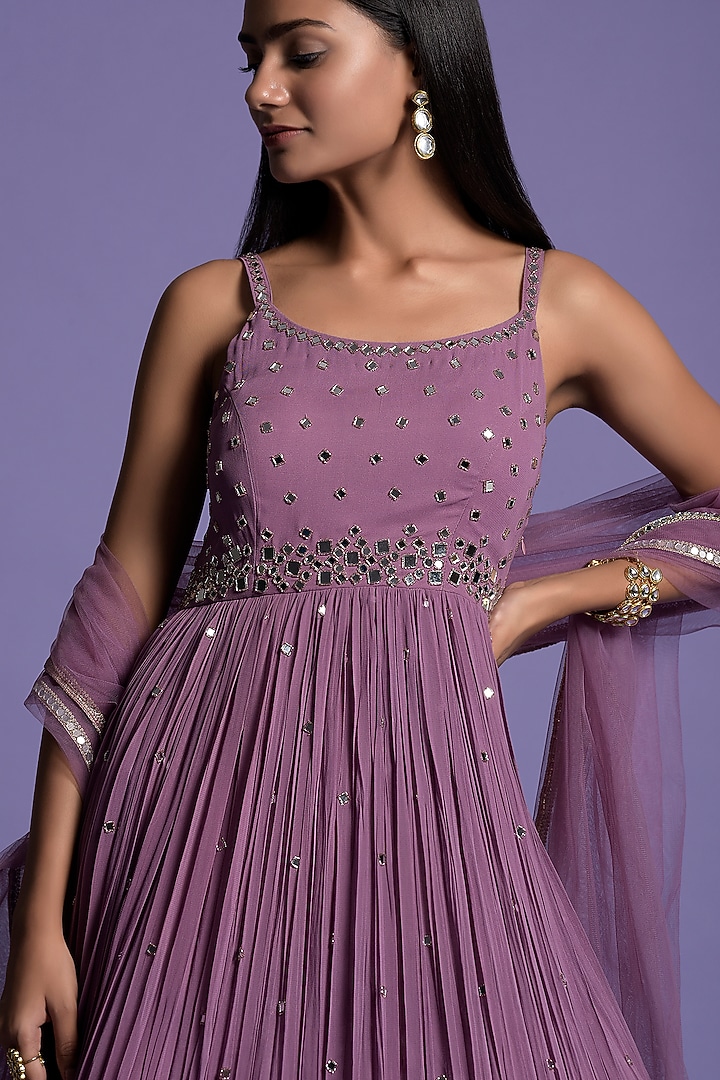 Mauve Georgette Embellished Wedding Anarkali Set by Two Sisters By Gyans at Pernia's Pop Up Shop