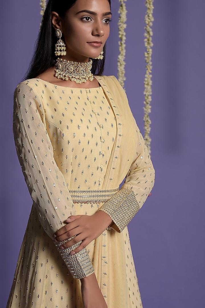 Ivory Georgette Embroidered Wedding Anarkali Set by Two Sisters By Gyans at Pernia's Pop Up Shop