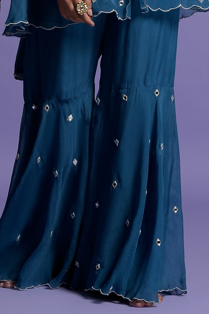 Teal Blue Organza Embroidered Gharara Set by Two Sisters By Gyans at Pernia's Pop Up Shop