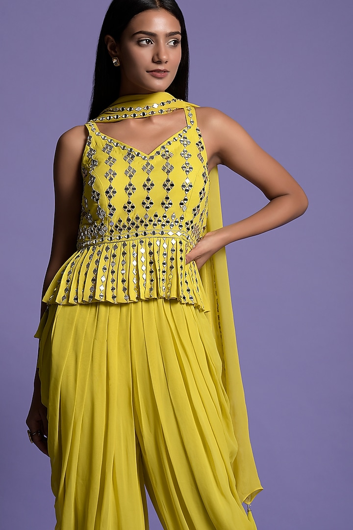 Yellow Georgette Dhoti Set by Two Sisters By Gyans at Pernia's Pop Up Shop