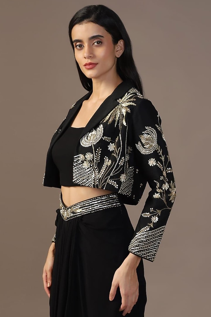 Black Georgette Draped Skirt Set by Two Sisters By Gyans at Pernia's Pop Up Shop