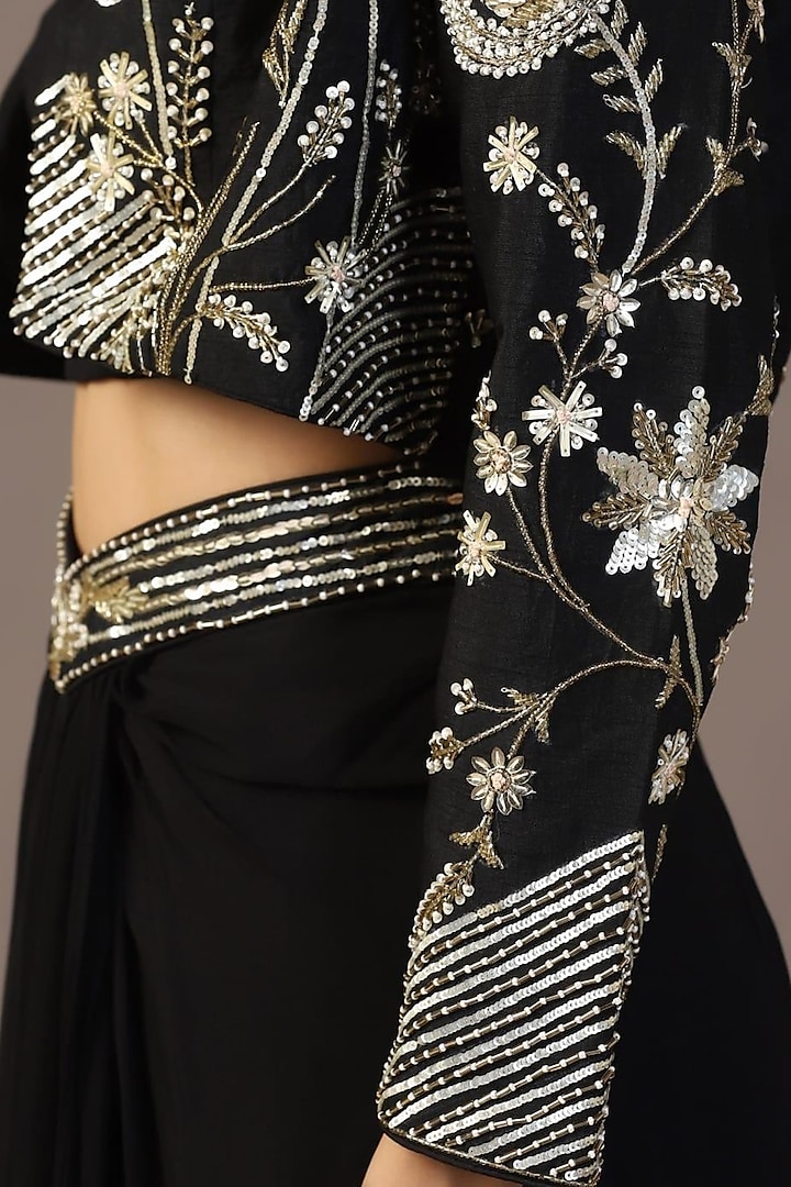 Black Georgette Draped Skirt Set by Two Sisters By Gyans at Pernia's Pop Up Shop
