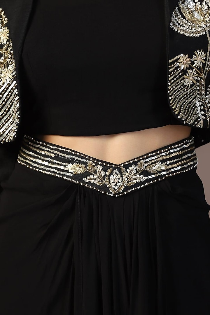 Black Georgette Draped Skirt Set by Two Sisters By Gyans at Pernia's Pop Up Shop