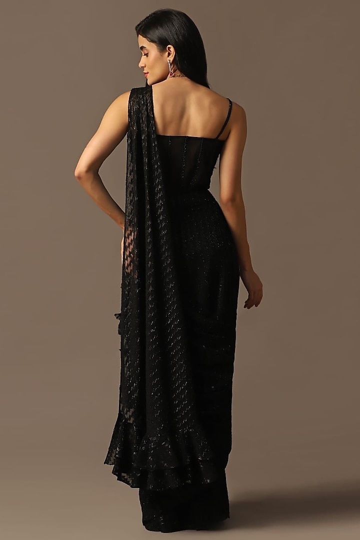 Black Net Embroidered Wedding Saree Set by Two Sisters By Gyans at Pernia's Pop Up Shop