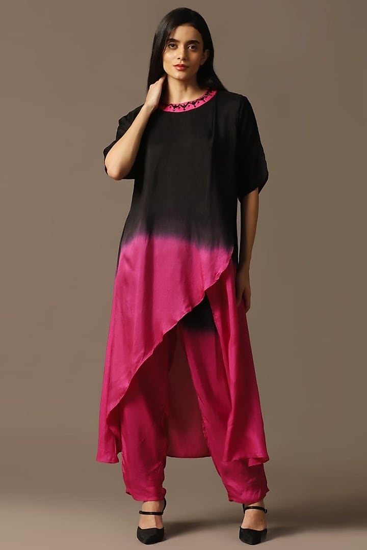 Black Silk Cutdana Embroidered Cape Set by Two Sisters By Gyans at Pernia's Pop Up Shop