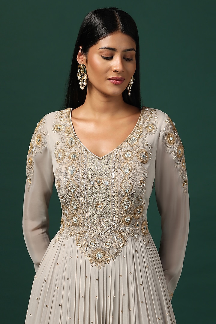 Grey Georgette Sequins Embroidered Bridal Anarkali Set by Two Sisters By Gyans at Pernia's Pop Up Shop