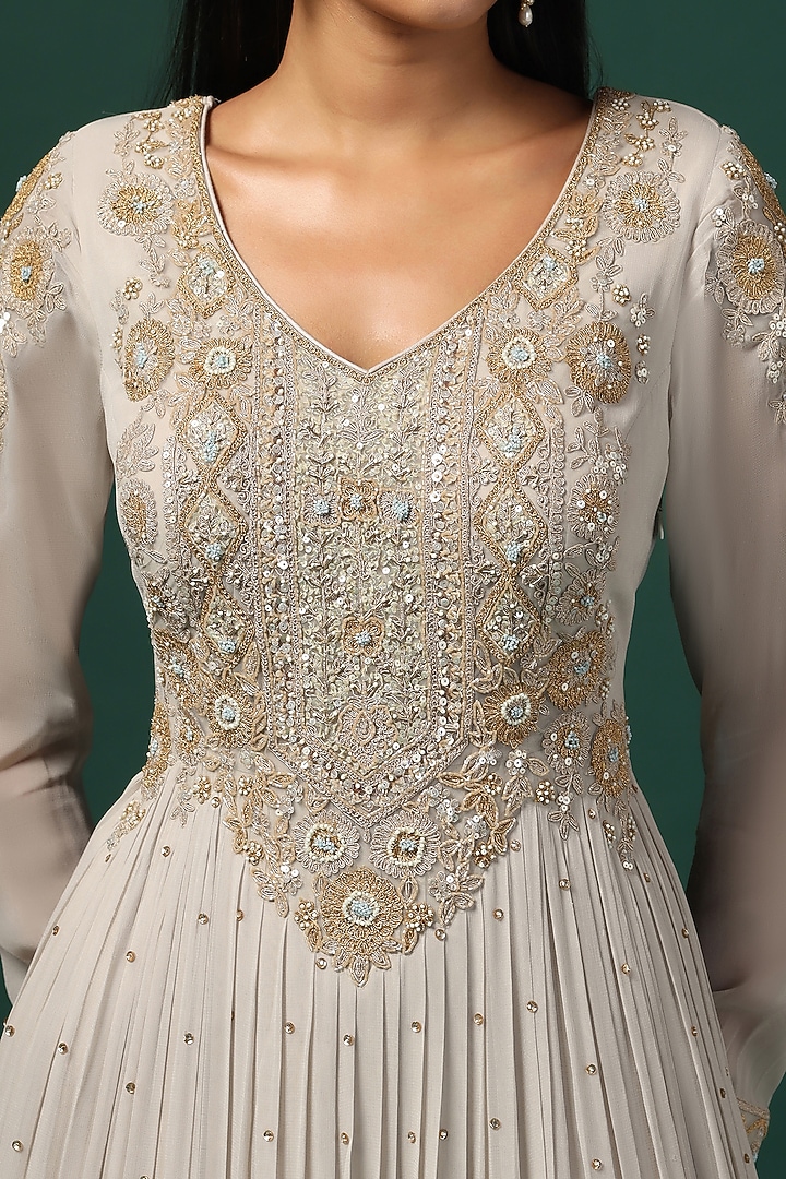 Grey Georgette Sequins Embroidered Bridal Anarkali Set by Two Sisters By Gyans at Pernia's Pop Up Shop