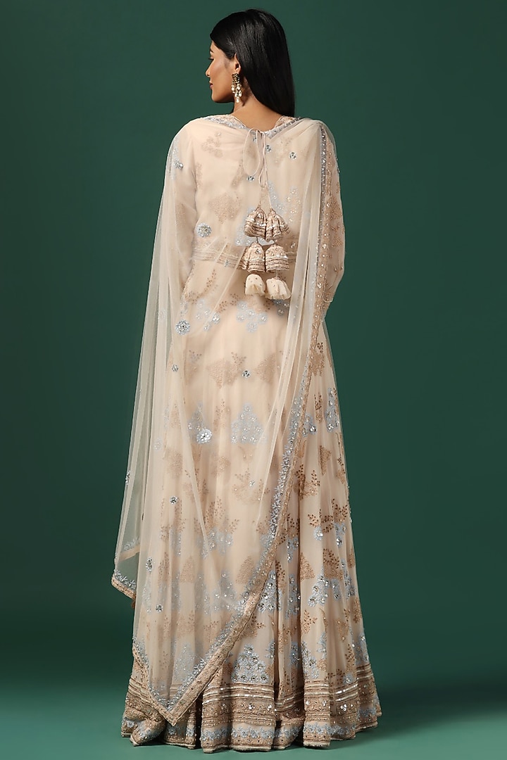 Beige Georgette Sequins Embroidered Bridal Anarkali Set by Two Sisters By Gyans at Pernia's Pop Up Shop