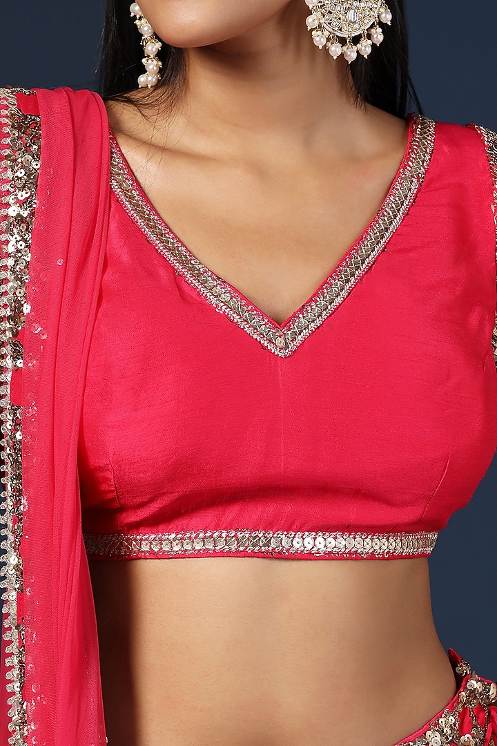 Rani Pink Georgette Sequins Embroidered Wedding Lehenga Set by Two Sisters By Gyans at Pernia's Pop Up Shop
