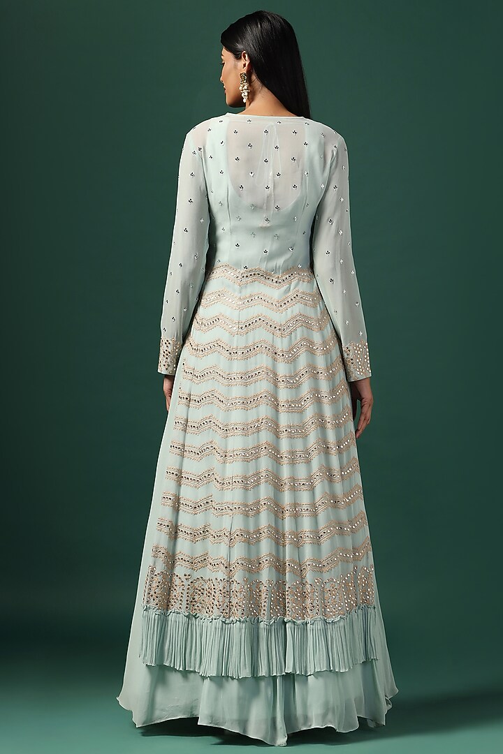 Sea Green Georgette Swarovski Embroidered Bridal Anarkali Set by Two Sisters By Gyans at Pernia's Pop Up Shop
