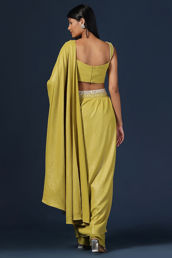 Green Georgette Sequins Embellished Pre-Draped Party Wear Saree Set by Two Sisters By Gyans at Pernia's Pop Up Shop