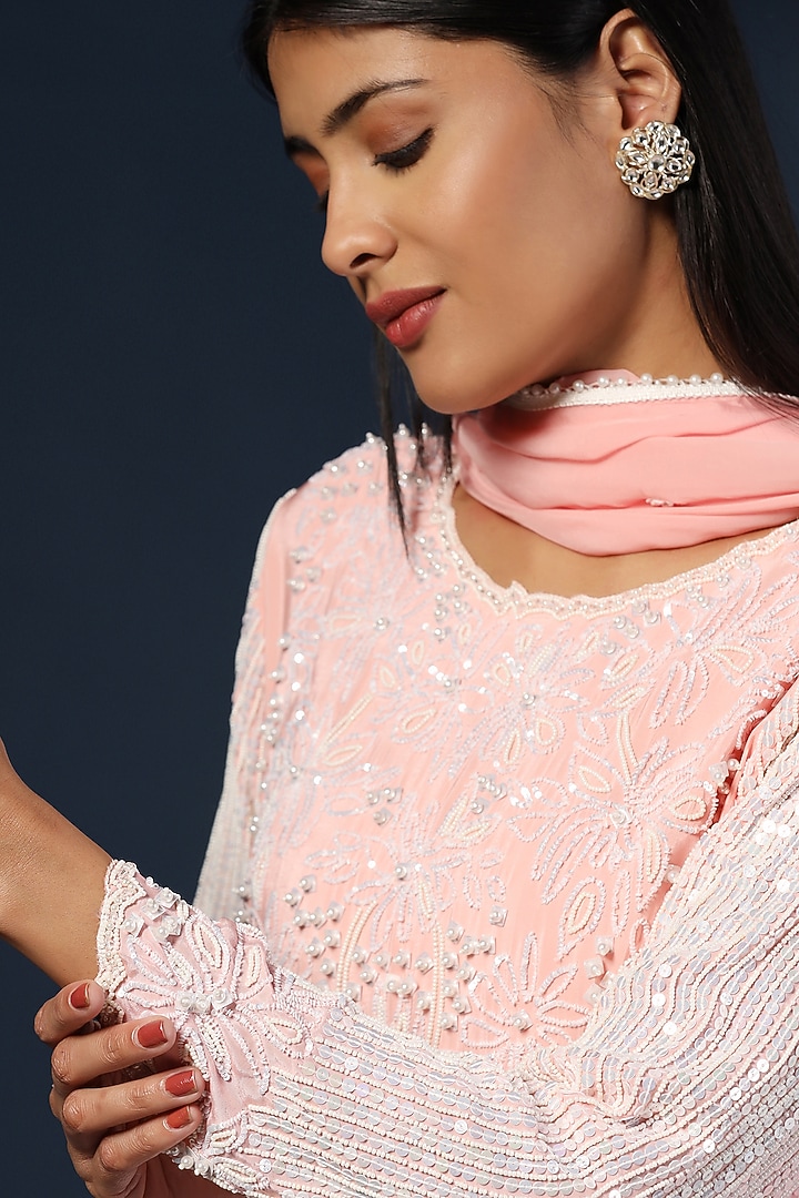 Pink Crepe Sequins Embellished Kurta Set by Two Sisters By Gyans at Pernia's Pop Up Shop