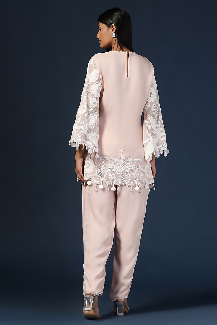 Pink Organza Pearl Embroidered Kurta Set by Two Sisters By Gyans at Pernia's Pop Up Shop