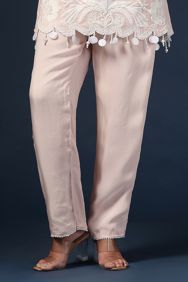 Pink Organza Pearl Embroidered Kurta Set by Two Sisters By Gyans at Pernia's Pop Up Shop